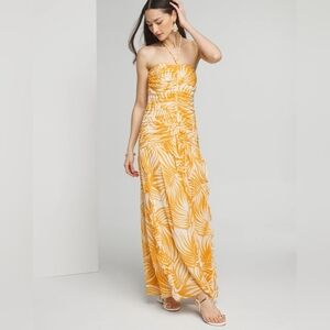 WHBM Petite Halter Braid Ruched Maxi Dress